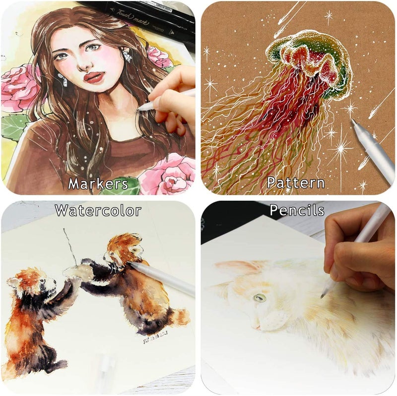 GREUS 12 Pieces Gel Pens for Artists, Fine Point Tip White Marker Ink Highlighting Pens for Black Paper Drawing Illustration Adult Coloring Sketching - Image 3